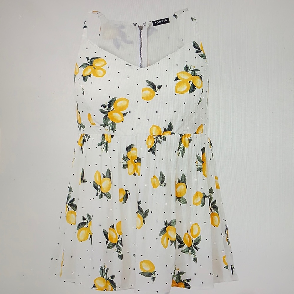 Torrid White Dotted Lemons Challis Babydoll Cami